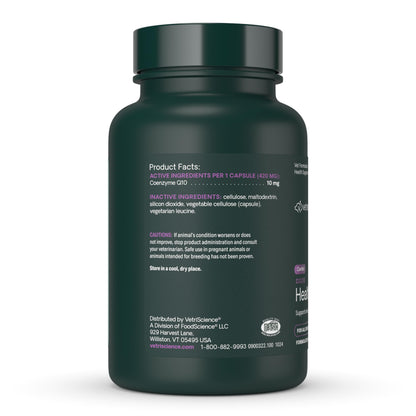 VetriScience CoQ10 Healthy Heart Easy-Open Capsules, 10mg Coenzyme Q10 Cardio and Healthy Aging Supplement for Dogs and Cats, Heart Support Supplement, 100 Count