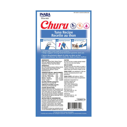 INABA Churu Cat Treats, Grain-Free, Lickable, Squeezable Creamy Purée Cat Treat/Topper with Vitamin E & Taurine, 0.5 Ounces Each Tube, 24 Tubes (4 per Pack), Tuna Recipe