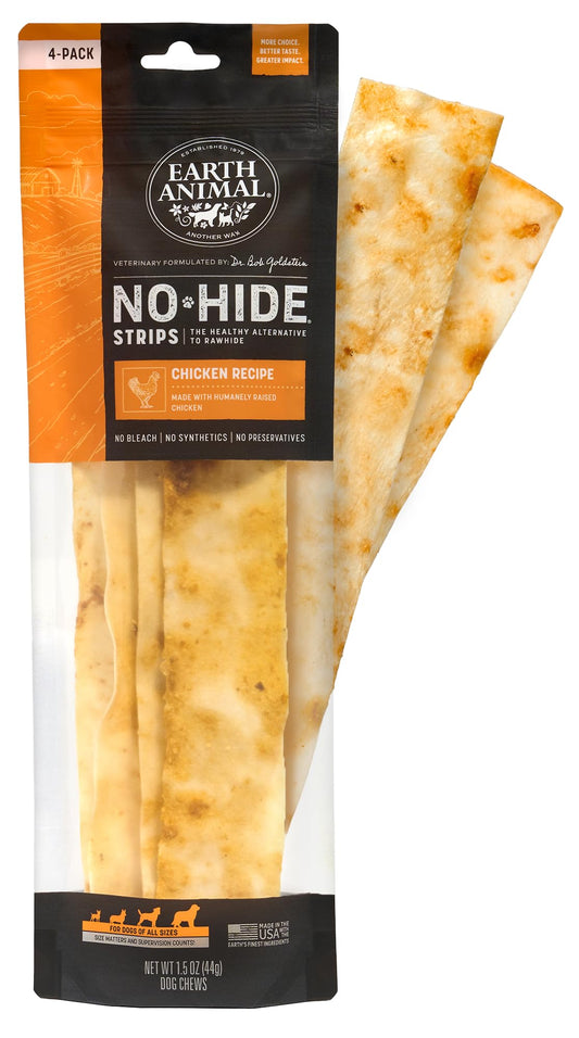 Earth Animal No Hide Strips Chicken Flavored Natural Treats | No Rawhide | Quick & Thin Dog Chews | 1.5 Oz
