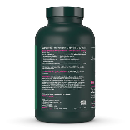 VetriScience Extra Strength Gut Health Probiotic & Prebiotic Digestive Supplements for Dogs & Cats, Gas & Diarrhea & Immune Support, Easy-Open Capsules, 180 Count - New Look