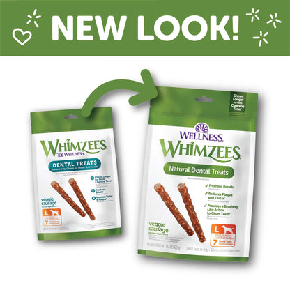 Wellness WHIMZEES Veggie Sausage Dog Dental Treats, Natural Chews, Large Size Stick, (7 Count)