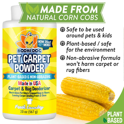 Bodhi Dog Natural Carpet Deodorizer Powder - Dry Pet Smell Eliminator & Urine Odor Remover - Loosens Fur & Dirt - Plant-Based Room Freshener for Vacuuming Home - Fresh Laundry (Pack of 1)