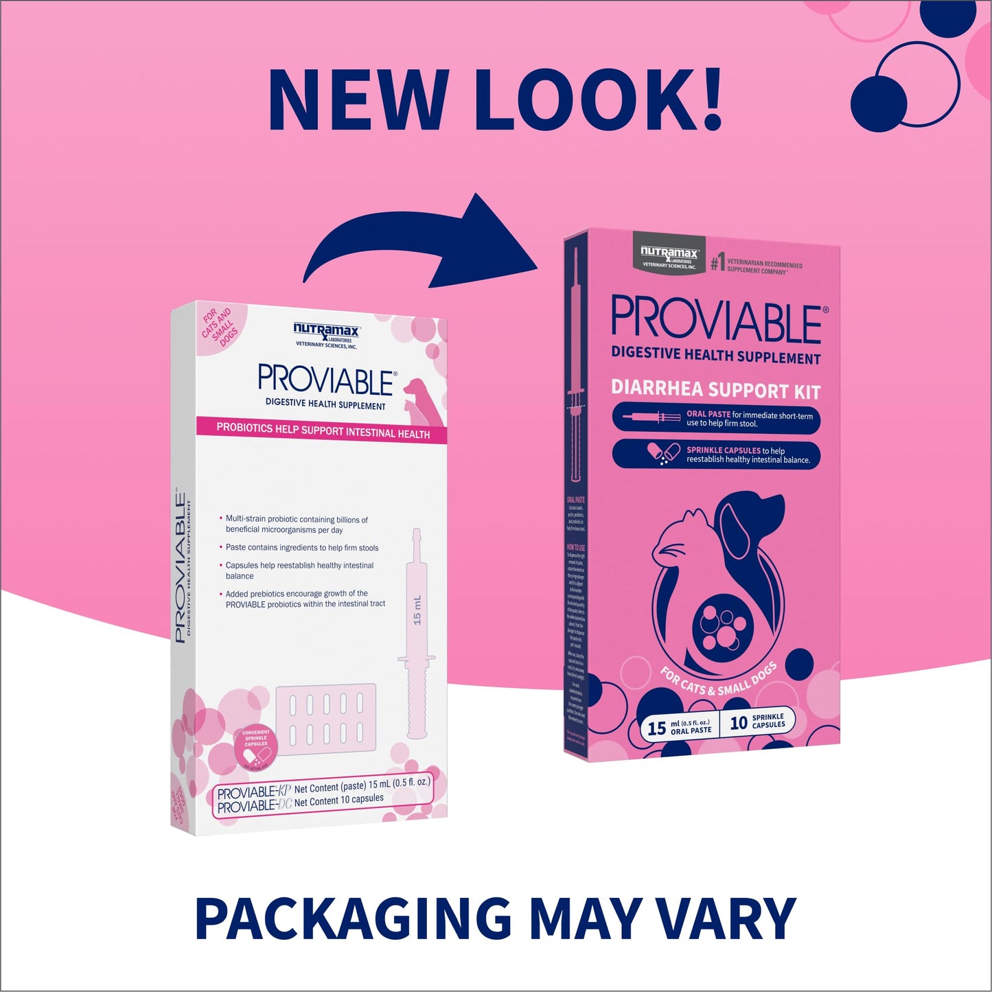 Nutramax Proviable Digestive Health Supplement Kit with Multi-Strain Probiotics and Prebiotics for Cats and Small Dogs, With 7-Strains of Bacteria, 15 mL Paste and 10 Capsules