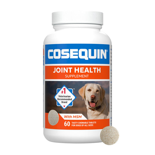 Nutramax Laboratories Cosequin Maximum Strength Joint Health Supplement for Dogs - With Glucosamine, Chondroitin, and MSM, 60 Chewable Tablets