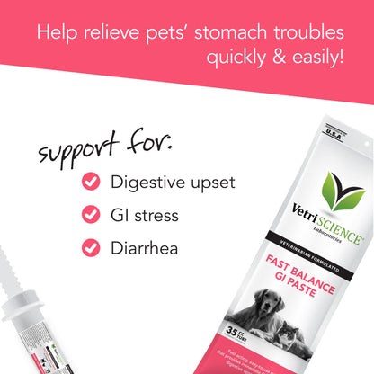 VetriScience Quick Action Diarrhea Aid Paste with Probiotics & B Vitamins, Fast Balance Digestive Support Supplement for Dogs and Cats, Gut Balancer, Help Stop Diarrhea, Unflavored, 35 cc