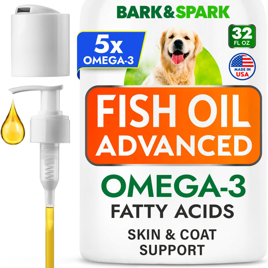 BARK&SPARK Omega 3 Fish Oil for Dogs & Cats - w/Wild Alaskan Salmon Oil for Dogs, Fish Oil Liquid Supplement for Pets, EPA+DHA Fatty Acids, Skin&Coat Support 32 Oz