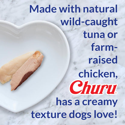 INABA Churu Meal Topper for Dogs, Complete & Balanced, Creamy, Lickable Purée Dog Food Toppers, 1.69 Ounce Tube, 18 Tubes (3 per Pack), Tuna with Beef Recipe