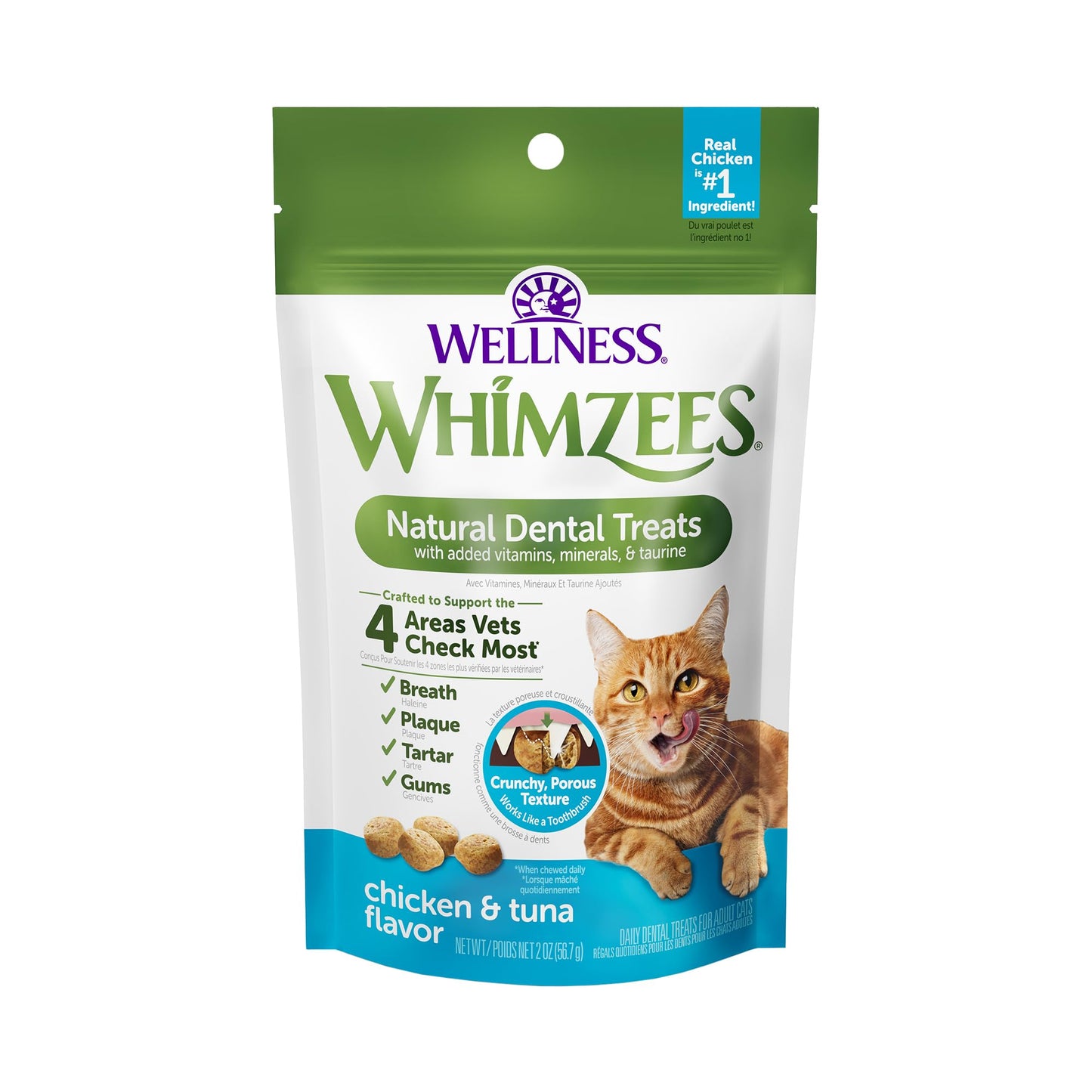 WHIMZEES Wellness Cat Dental Treats, Natural Chews, Chicken and Tuna Flavor, (2 Ounce Bag)