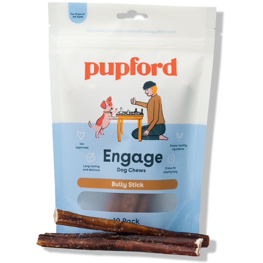 Pupford Thick Bully Sticks for Dogs & Puppies, Smoked for Improved Smell, Natural, Long-Lasting, Single Ingredient Chews for Small & Medium Breeds (6", 10 Count)