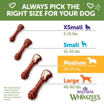 Wellness WHIMZEES Brushzees Dog Dental Treats, Natural Chews, Medium Size Stick, (12 Count)
