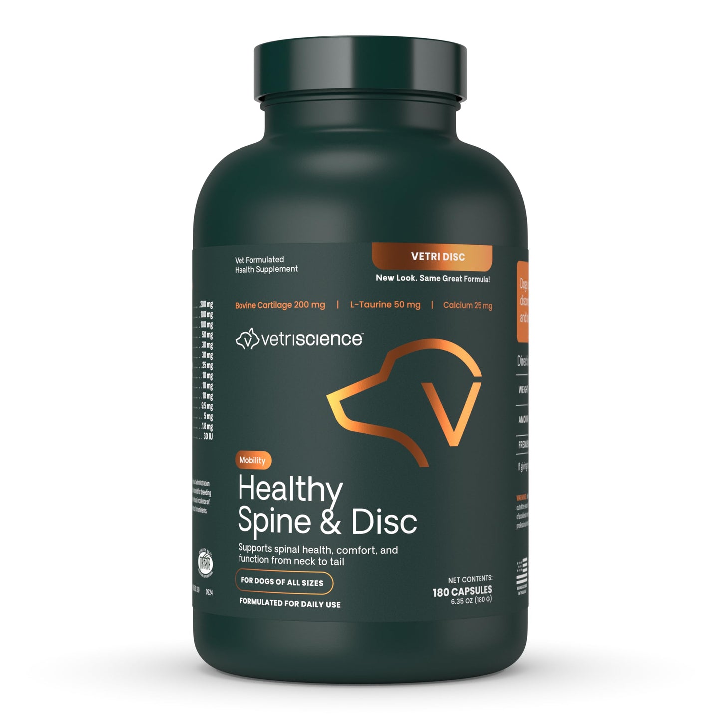 VetriScience Healthy Spine & Disc Easy-Open Capsules, Back & Spinal Support Chondroitin & Taurine Supplement for Dogs, Perfect for Dachshunds, Corgis, Frenchies & More, 180 Count