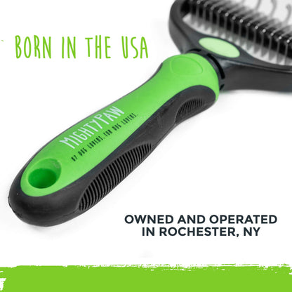 Mighty Paw Dog Grooming Brush - 2-In-1 Dual Sided Comb - Round Tip For Maximum Coat Penetration - Stainless Steel Teeth That Won't Rust Or Discolor - Built-In Thumb Rest For The Control When You Need