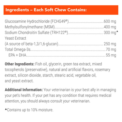 Nutramax Cosequin for Senior Dogs Joint Health Supplement, Contains Glucosamine for Dogs, Chondroitin, MSM, Omega-3s and Beta-Glucan, Supports Joint, Skin and Coat, Immune Health, Soft Chews, 60 Count