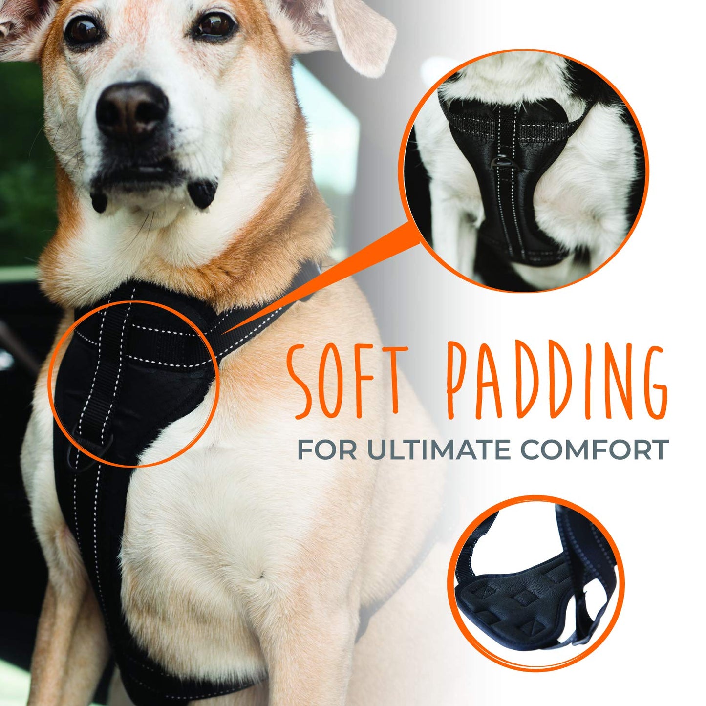 Mighty Paw Dog Car Harness - Vehicle Safety Gear - 2 Leash Attachment - Adjustable Straps - Reflective Stitching - Soft Padding - Standard Harness Functionality - No Pull Front Leash Attachment - S