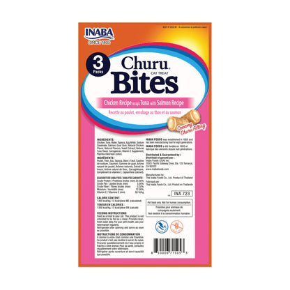 Inaba Churu Bites for Cats, Soft Baked Chicken Churu Filled Cat Treats with Vitamin E, 0.35 Ounces Each Tube, 24 Tubes Total (3 per Pack), Tuna with Salmon Recipe