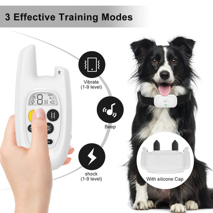 VIWIK Shock Collar for Large Medium Small Dogs, Rechargeable Dog Training Collar with Remote 1600FT, Electric IPX7 Waterproof Bark Collar W/Beep, Vibration, Shock and Keypad Lock White