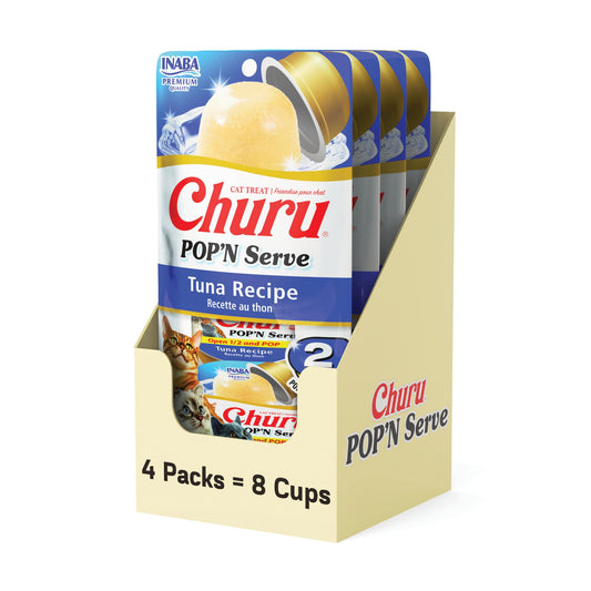 INABA Churu Pop'N Serve Jelly Cat Treat with Vitamin E & Taurine, 1.2 Ounce Cup, 8 Cups, Tuna Recipe