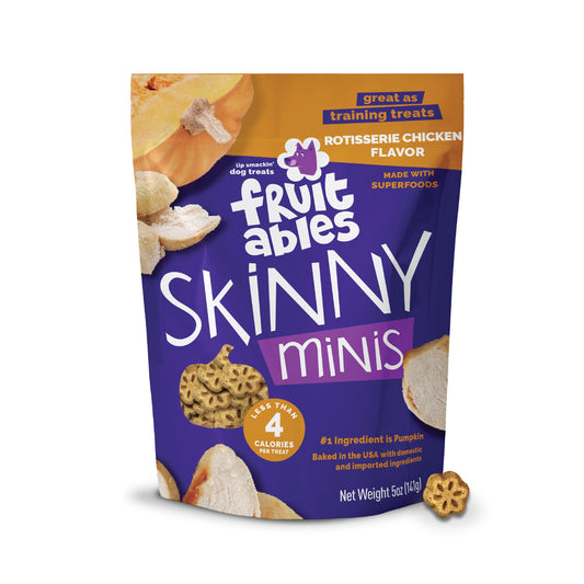 Fruitables Skinny Mini Dog Treats, Healthy Pumpkin Treat for Dogs, Low Calorie & Delicious, Puppy Training, Free of Wheat, Corn and Soy, Made in the USA, Rotisserie Chicken Flavor, 5oz