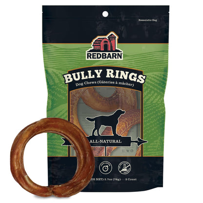 Redbarn Pet Products All-Natural 4" Bully Stick Rings for Dogs - Premium Grain-Free & Rawhide-Free Single Ingredient Long Lasting Low Odor Dental Treat for Chewers - 3 Count