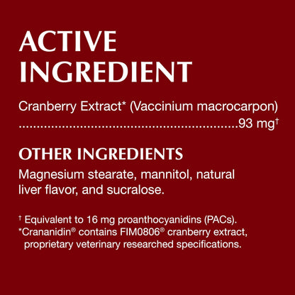 Nutramax Laboratories Crananidin Cranberry Extract Urinary Tract Health Supplement for Dogs, 75 Chewable Tablets