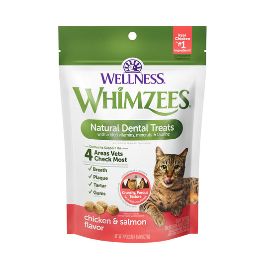 WHIMZEES Wellness Cat Dental Treats, Natural Chews, Chicken and Salmon Flavor, (4.5 Ounce Bag)