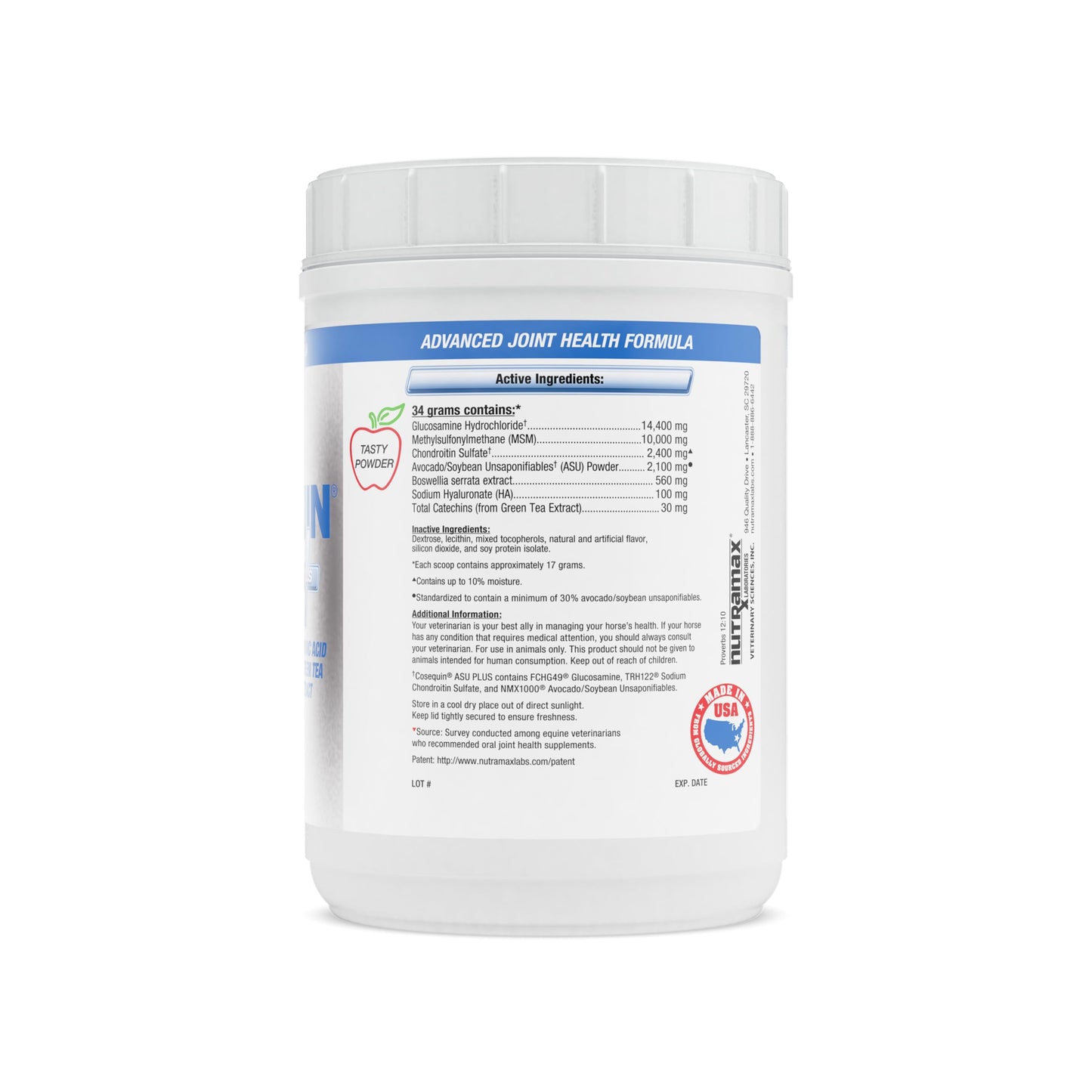 Nutramax Cosequin ASU Joint Health Supplement for Horses - Powder with Glucosamine, Chondroitin, MSM, ASU, Green Tea Extract, and Hyaluronic Acid, 1050 Grams