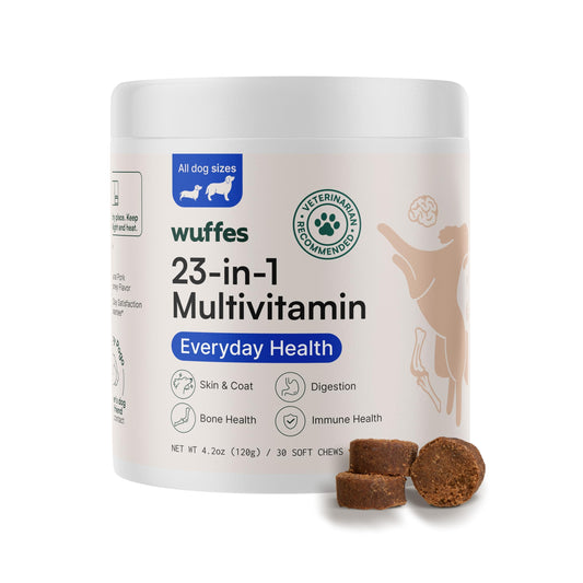 Wuffes 23-in-1 Dog Multivitamin Supplement for Hip & Joint, Skin & Coat and Immune System Support with Omega 3, Iron, Zinc, Vitamin C - Minerals & Vitamins for Senior Dogs and Puppies - 30 Soft Chews