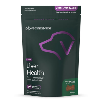 VetriScience Liver Health Chews with Milk Thistle, Vetri Liver Detox Supplement for Dogs, Turmeric and Artichoke Leaf for Liver Support and Detoxification, Chicken, 60 Count