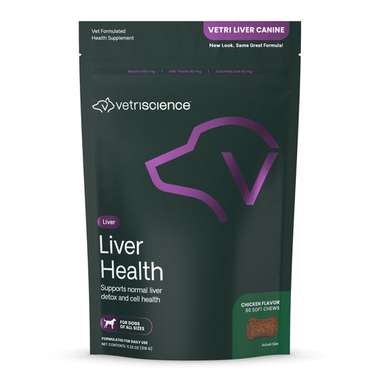 VetriScience Liver Health Chews with Milk Thistle, Vetri Liver Detox Supplement for Dogs, Turmeric and Artichoke Leaf for Liver Support and Detoxification, Chicken, 60 Count