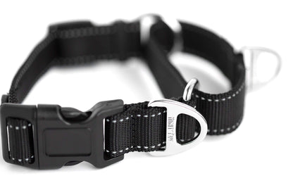 Mighty Paw Martingale Nylon Training Collar - Martingale Collar Dog - Limited Slip Design for Controlled Training - Reflective Stitching for Safety - Black Collars - Medium Size