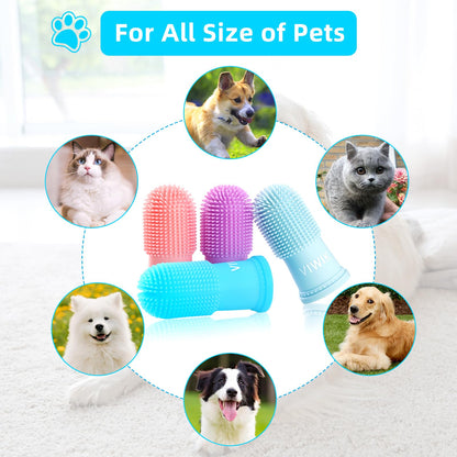 VIWIK 4Pack Dog Toothbrush Kit - Cat Finger Toothbrush for Small to Large Dogs & Puppies, Dental Care & Teeth Cleaning