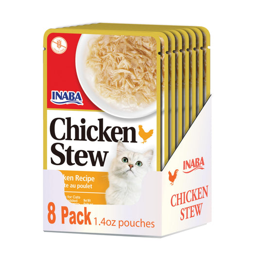 INABA Chicken Stew Side Dish/Complement/Dry Cat Food Topper/Treat for Cats with Vitamin E, Eight 1.4 Ounce Pouches