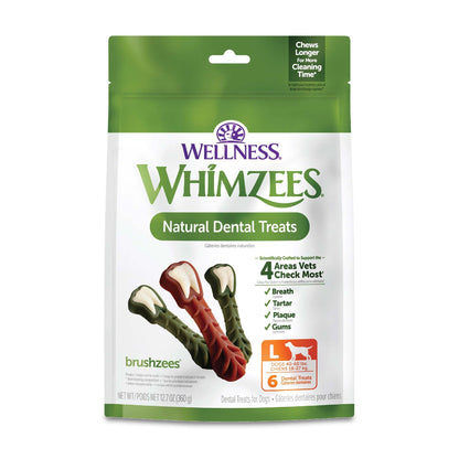 Wellness WHIMZEES Brushzees Dog Dental Treats, Natural Chews, Large Size Stick, (6 Count)