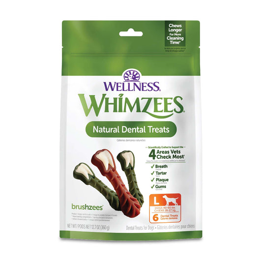 Wellness WHIMZEES Brushzees Dog Dental Treats, Natural Chews, Large Size Stick, (6 Count)