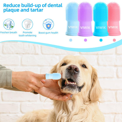 VIWIK 4Pack Dog Toothbrush Kit - Cat Finger Toothbrush for Small to Large Dogs & Puppies, Dental Care & Teeth Cleaning