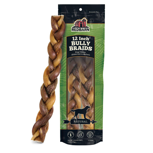 Redbarn Pet Products All-Natural 12" Braided Bully Sticks for Dogs - Premium Grain-Free & Rawhide-Free Single Ingredient Long Lasting Low Odor Dental Treat for Chewers - 2 Count