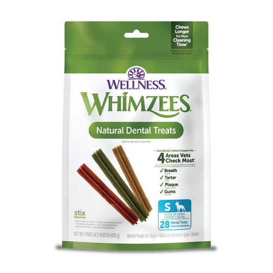 Whimzees Wellness Stix Dog Dental Treats, Natural Chews, Small Size Stick, (28 Count)