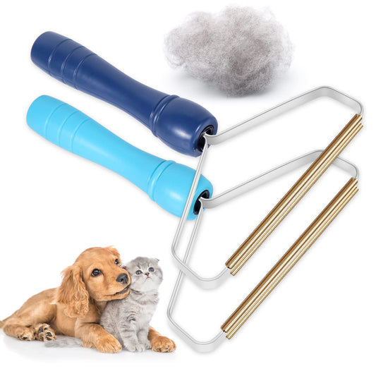 VIWIK Pet Hair Remover, Cleaner Pro Dog/Cat Hair Remover, Portable Fur Remover Tool for Clothes Rugs, Lint Remover, Lint Shaver, Durable Carpet Lint Scraper and Carpet Rake (2PCS-SkyBlue+Blue)
