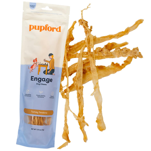 Pupford Turkey Tendon Dog Treats, High-Protein Chews for Healthy Teeth & Joints, Single Ingredient, Grain-Free, Made in USA (2.5 oz)