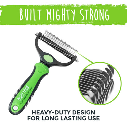 Mighty Paw Dog Grooming Brush - 2-In-1 Dual Sided Comb - Round Tip For Maximum Coat Penetration - Stainless Steel Teeth That Won't Rust Or Discolor - Built-In Thumb Rest For The Control When You Need