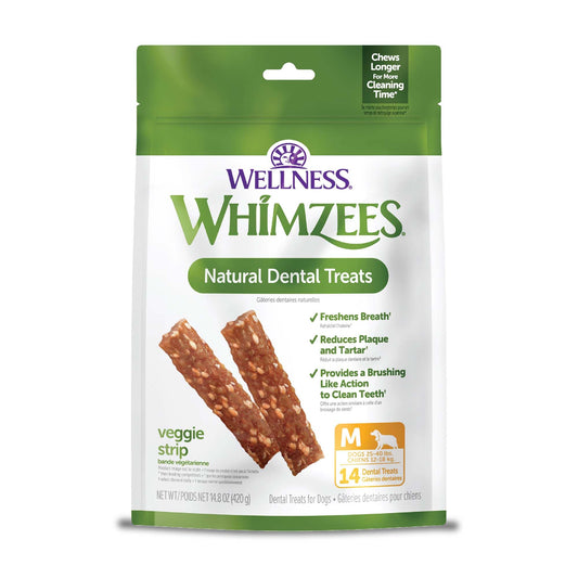 Wellness WHIMZEES Veggie Sausage Dog Dental Treats, Natural Chews, Medium Size Stick, (14 Count)
