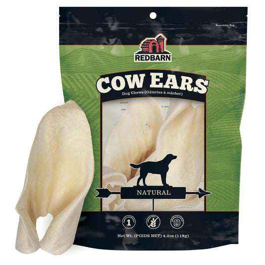Redbarn Premium All-Natural Cow Ear for Dogs - Slow Roasted Single Ingredient Rawhide Alternative Chew Treat for Aggressive Chewers - 4.2 oz Bag (7 to 9 Ears)