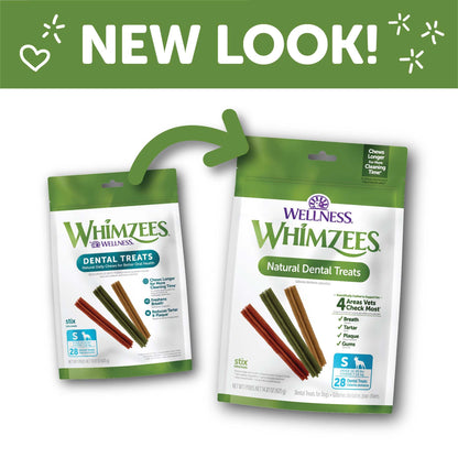 Whimzees Wellness Stix Dog Dental Treats, Natural Chews, Small Size Stick, (28 Count)