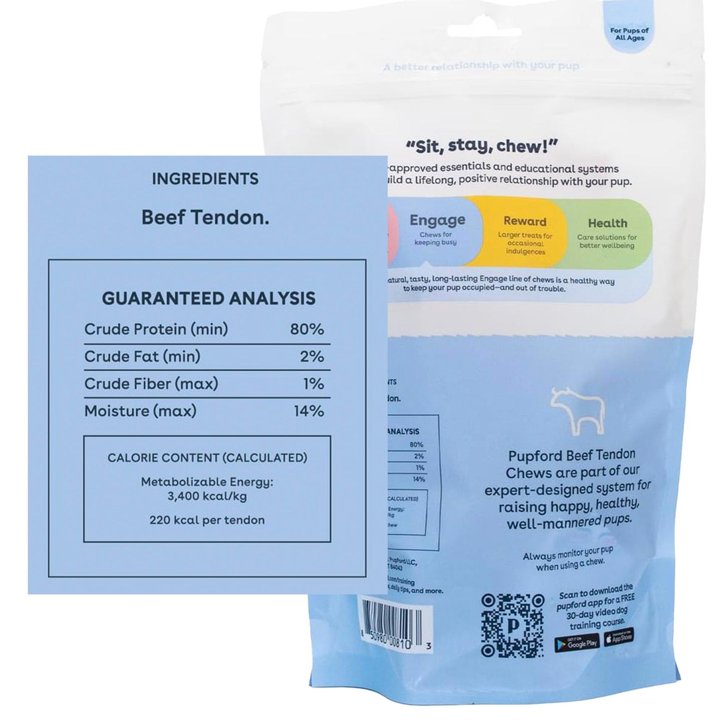Pupford Turbo Beef Tendon Chews for Dogs & Puppies, All-Natural Dog Chew with Glucosamine for Joint Health, Long-Lasting Toy, Great for Teething (5 Count)