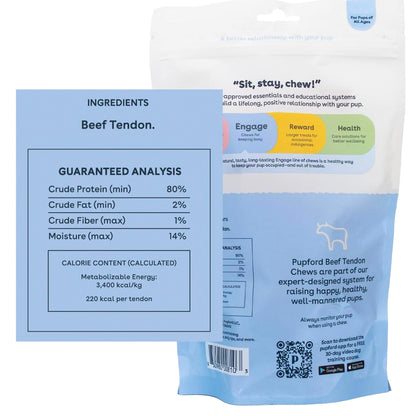 Pupford Turbo Beef Tendon Chews for Dogs & Puppies, All-Natural Dog Chew with Glucosamine for Joint Health, Long-Lasting Toy, Great for Teething (5 Count)
