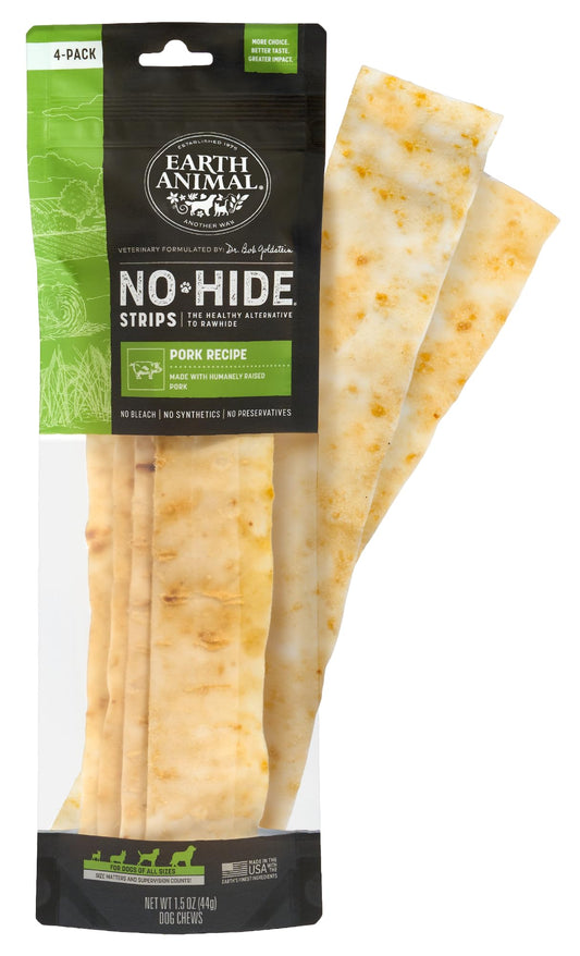 Earth Animal No Hide Strips Pork Flavored Natural Treats | No Rawhide | Quick & Thin Dog Chews | 1.5 Oz