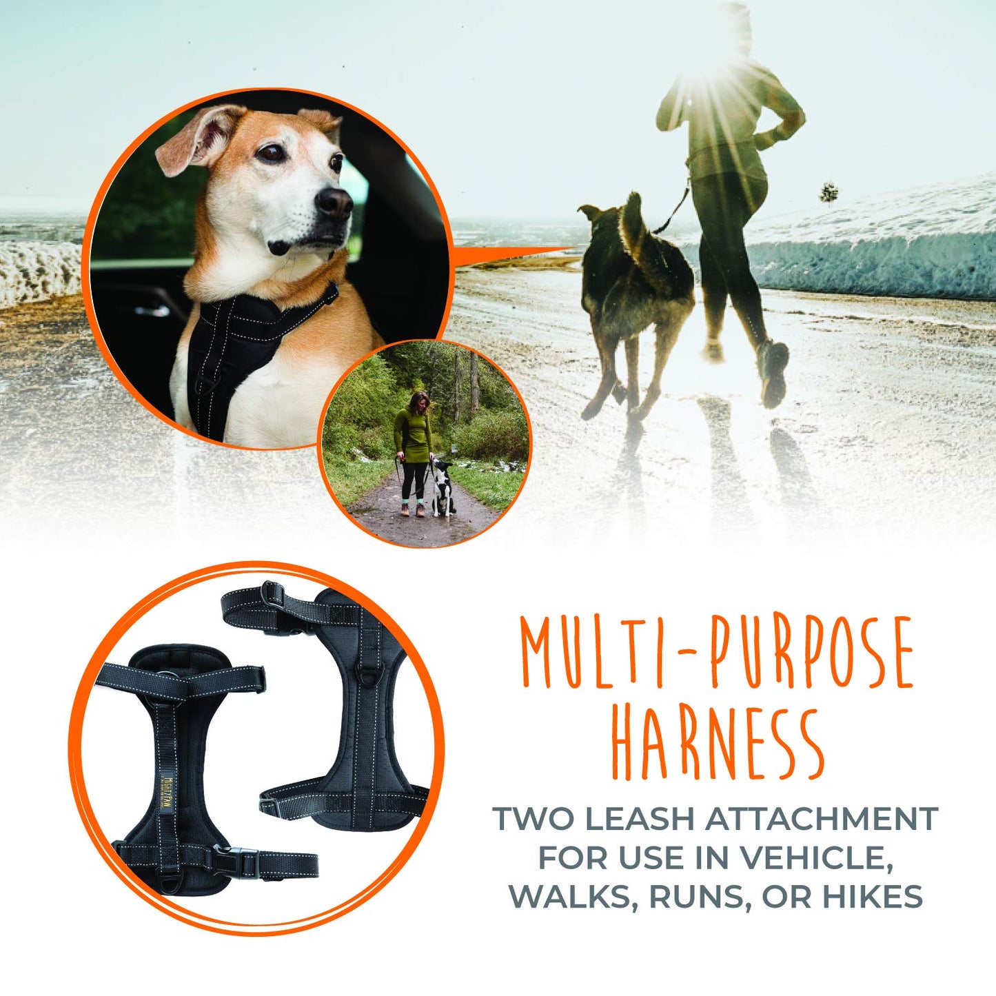 Mighty Paw Dog Car Harness - Vehicle Safety Gear - 2 Leash Attachment - Adjustable Straps - Reflective Stitching - Soft Padding - Standard Harness Functionality - No Pull Front Leash Attachment - S