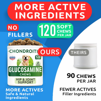 Glucosamine Chondroitin Dog Hip & Joint Supplement - Joint Pain Relief - Hip & Joint Chews for Dogs - Joint Support Large Breed - Senior Doggie Vitamin Pills Joint Health - (240 Treats - Peanut Butte)