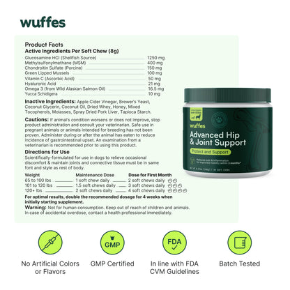 Wuffes Chewable Dog Hip & Joint Supplement - Glucosamine & Chondroitin Chews - Dog Joint Supplements & Vitamins - Extended Joint Care (Large Breed (Over 65 lbs), 60 Chews (Pack of 2))