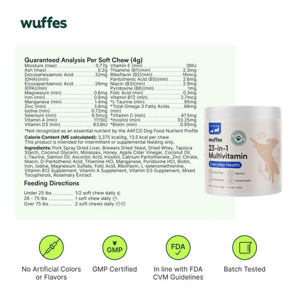 Wuffes 23-in-1 Dog Multivitamin Supplement for Hip & Joint, Skin & Coat and Immune System Support with Omega 3, Iron, Zinc, Vitamin C - Minerals & Vitamins for Senior Dogs and Puppies - 30 Soft Chews